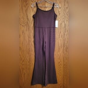 NWT Yogalicious Cocoa Illusion Rib Scarlett Flare Jumpsuit Size Medium